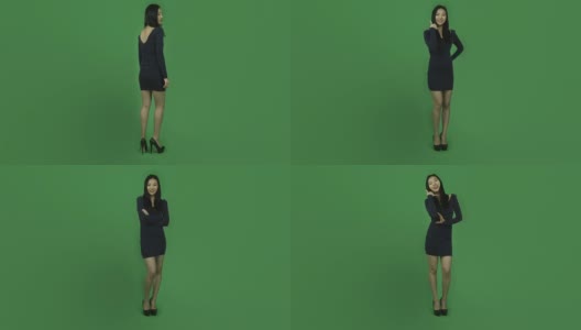 亚洲女孩青年成人晚礼服孤立绿幕绿背景高清在线视频素材下载