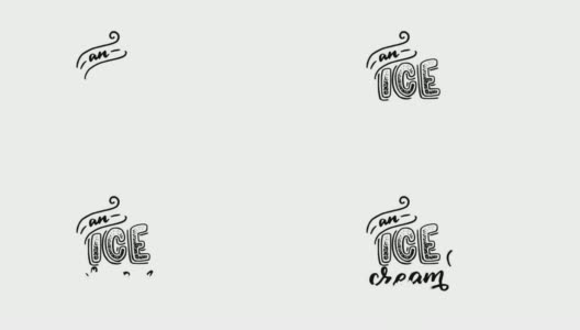 An Ice cream animated hand lettering phrase with sketch of gelato in cornet.高清在线视频素材下载