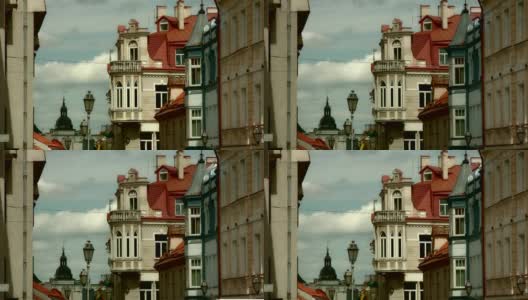 维尔纽斯道路与文艺复兴建筑对齐-远距离拍摄高清在线视频素材下载