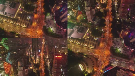 夜景照亮深圳城市交通街道十字路口高空俯仰全景4k中国高清在线视频素材下载