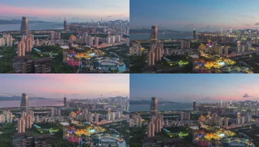 T/L HA WS TU Shenzhen后海金融区天际线从黄昏到夜晚的延时/中国深圳高清在线视频素材下载