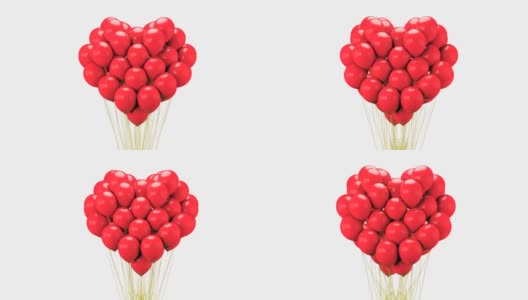 漂浮的红色气球，心形，爱的礼物，3D渲染高清在线视频素材下载