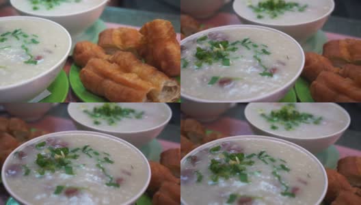 粤菜粥，米饭，猪肉汤，早上热饭高清在线视频素材下载