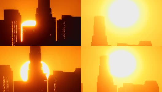 太阳从洛杉矶市中心后面升起高清在线视频素材下载