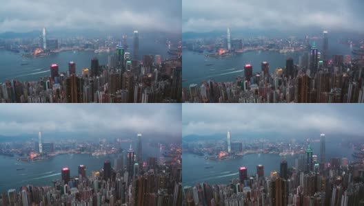 无人机航拍香港地标性金融商业区和摩天大楼高清在线视频素材下载
