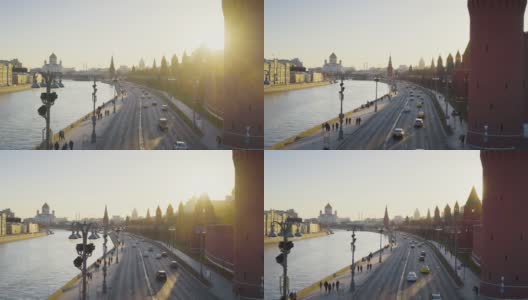 俄罗斯，莫斯科，路和克里姆林宫的景色高清在线视频素材下载