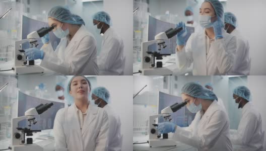 亚洲女科学家对她的工作感到满意。未来遗传学研究实验室高清在线视频素材下载