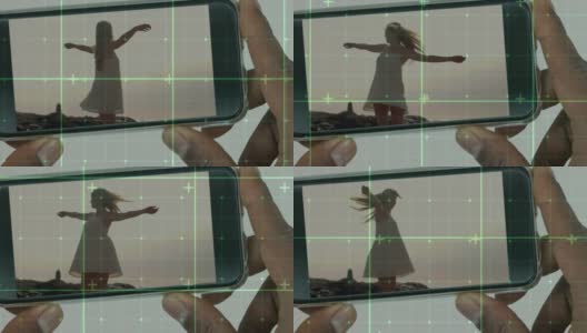 数据处理的动画，商人拿着智能手机和女人跳舞高清在线视频素材下载