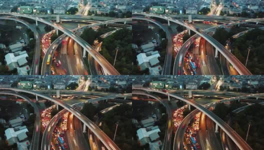航拍时间间隔镜头，雅加达城市夜晚的交通堵塞，美丽的路灯。拍摄分辨率为4k高清在线视频素材下载