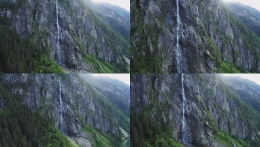 空中的瀑布从山上飞了出来。Stillup湖，奥地利，蒂罗尔高清在线视频素材下载