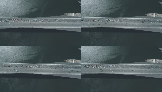 无人机拍摄的Zolotoy金桥。横跨俄罗斯海参崴的Zolotoy Rog(金角)斜拉桥高清在线视频素材下载