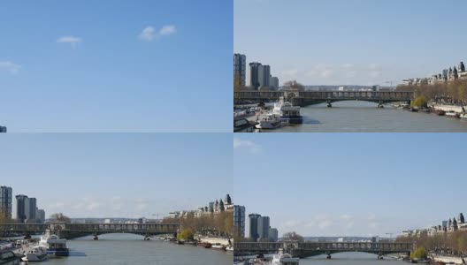 法国巴黎的伯尔-哈基姆大桥，配有地铁和轮船，4K(超高清)高清在线视频素材下载