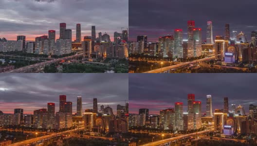 T/L WS HA ZI CBD Cityscape, Day to Night Transition /北京，中国高清在线视频素材下载