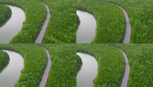 鸟瞰图的当地公路旅行与常青树在泰国高清在线视频素材下载