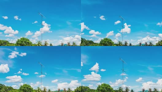Time lapse video of Aerial television antenna with cloud moving and blue sky高清在线视频素材下载