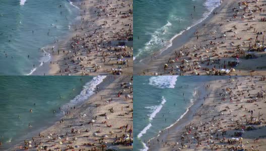 科帕卡巴纳海滩的特写鸟瞰图，巴西里约热内卢高清在线视频素材下载
