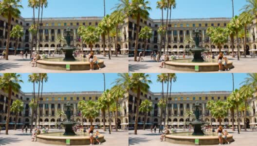 旅游景点广场Real，巴塞罗那在加泰罗尼亚，西班牙高清在线视频素材下载