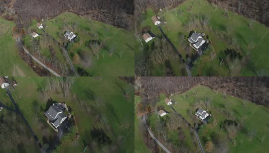 高角Flyover典型的宾夕法尼亚农舍高清在线视频素材下载