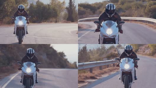 一个骑着白色摩托车的男人高清在线视频素材下载