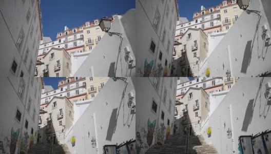 垂直平移拍摄的典型街道在里斯本高清在线视频素材下载
