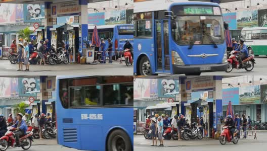 胡志明/西贡，越南- 2015:汽油价格为亚洲加油站加油高清在线视频素材下载