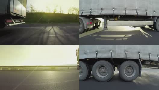 货车在高速公路上快速行驶，侧视图高清在线视频素材下载