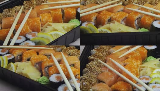 用筷子旋转的日本寿司卷高清在线视频素材下载