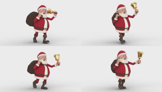 圣诞老人在白色的背景上行走。无缝循环的3d动画高清在线视频素材下载