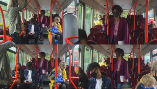 乘坐公共交通工具时戴口罩高清在线视频素材下载