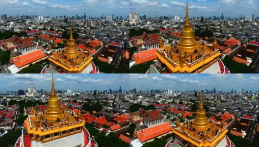 从空中俯瞰从曼谷的一个无人机Wat Saket - Temple of the Golden Mountain高清在线视频素材下载