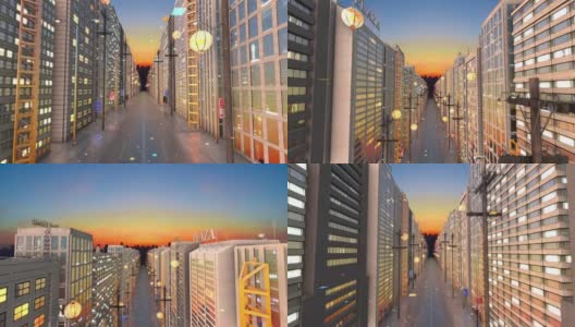 智慧城市飞行动画。未来的高科技大都市摩天大楼高清在线视频素材下载