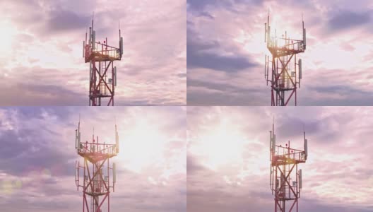 装有通讯设备的通讯塔鸟瞰图高清在线视频素材下载