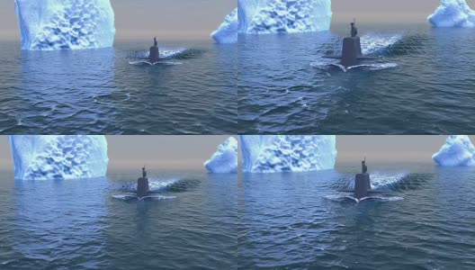在北冰洋表面航行的潜水艇高清在线视频素材下载
