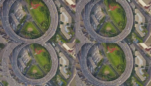 中国晴天上海市内著名的交通枢纽，俯视图4k高清在线视频素材下载