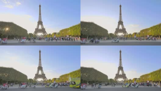 巴黎战神广场上的埃菲尔铁塔日落时分高清在线视频素材下载