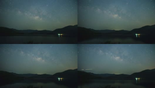 时光流逝，湖面上的银河。高清在线视频素材下载