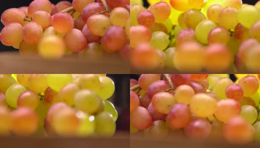 红色和橙色葡萄束全高清微距拍摄，浅景深高清在线视频素材下载