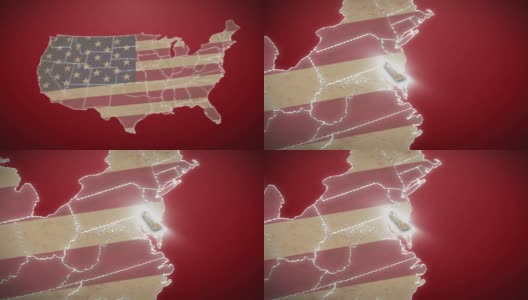美国地图，特拉华州退出，所有州可用。红色的高清在线视频素材下载