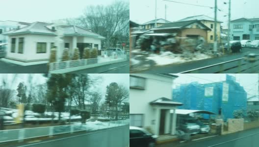 驾驶板农村日本小镇房子在雪高清在线视频素材下载