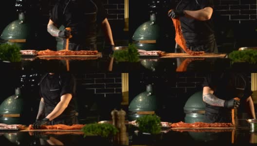 腌肉用于烧烤高清在线视频素材下载