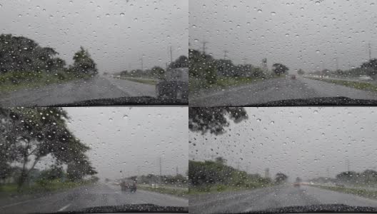 开车时，雨点落在挡风玻璃上。高清在线视频素材下载