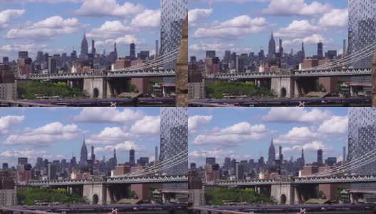 从布鲁克林桥上看纽约市的天际线和曼哈顿桥。高清在线视频素材下载