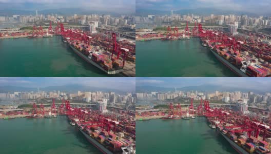 4K延时或超延时:鸟瞰图商业港口码头与香港城市景观的商业物流，进出口，航运或运输高清在线视频素材下载