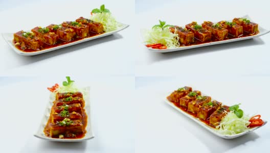 甜辣酱炸豆腐，美味的韩国食物高清在线视频素材下载