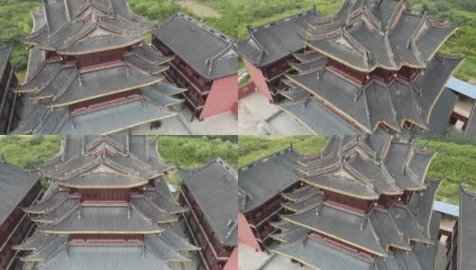 无人机环绕亚洲寺庙正面观和庭院，旅游概念高清在线视频素材下载