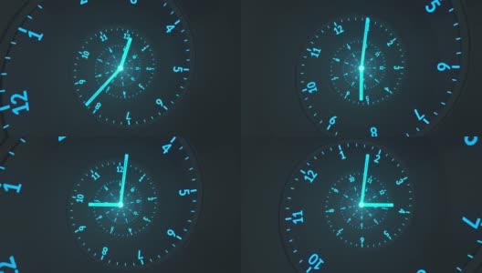 螺旋时钟-时间的流动-黑色，蓝色，蓝绿色高清在线视频素材下载