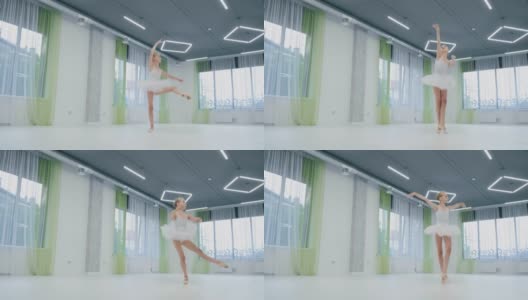 优雅的芭蕾舞演员在演播室的古典舞蹈高清在线视频素材下载