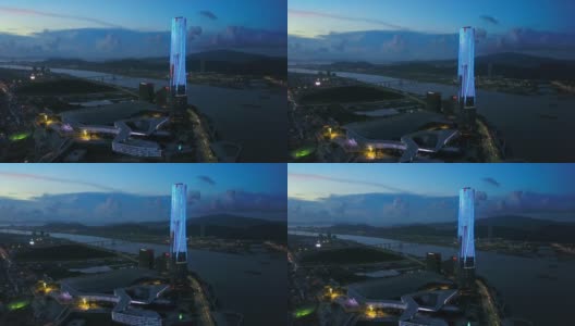 暮光珠海国际会展中心湾航拍4k中国全景图高清在线视频素材下载