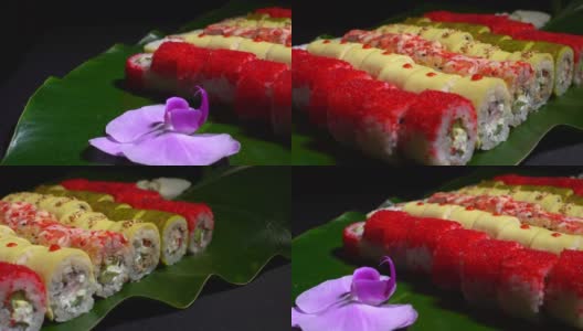 俯视图寿司卷高清在线视频素材下载