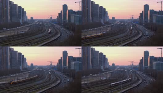 高速公路穿过阿姆斯特丹商业区高清在线视频素材下载